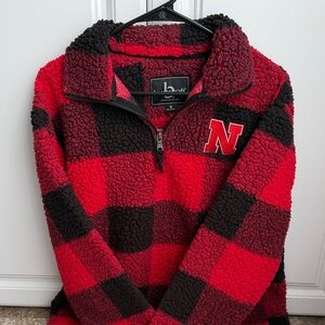 Nebraska Cornhuskers Red & Black Plaid Sherpa Pullover – Women’s Small – Like Ne